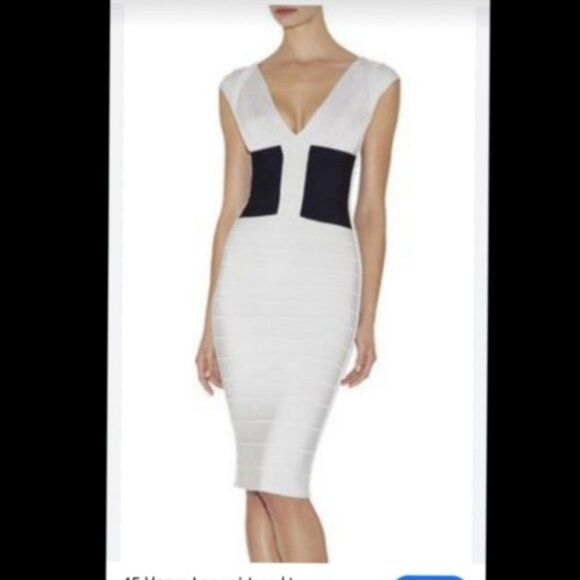 Authentic HERVE LEGER Color Block Bandage Bodycon Dress - Size Small - Picture 2 of 7